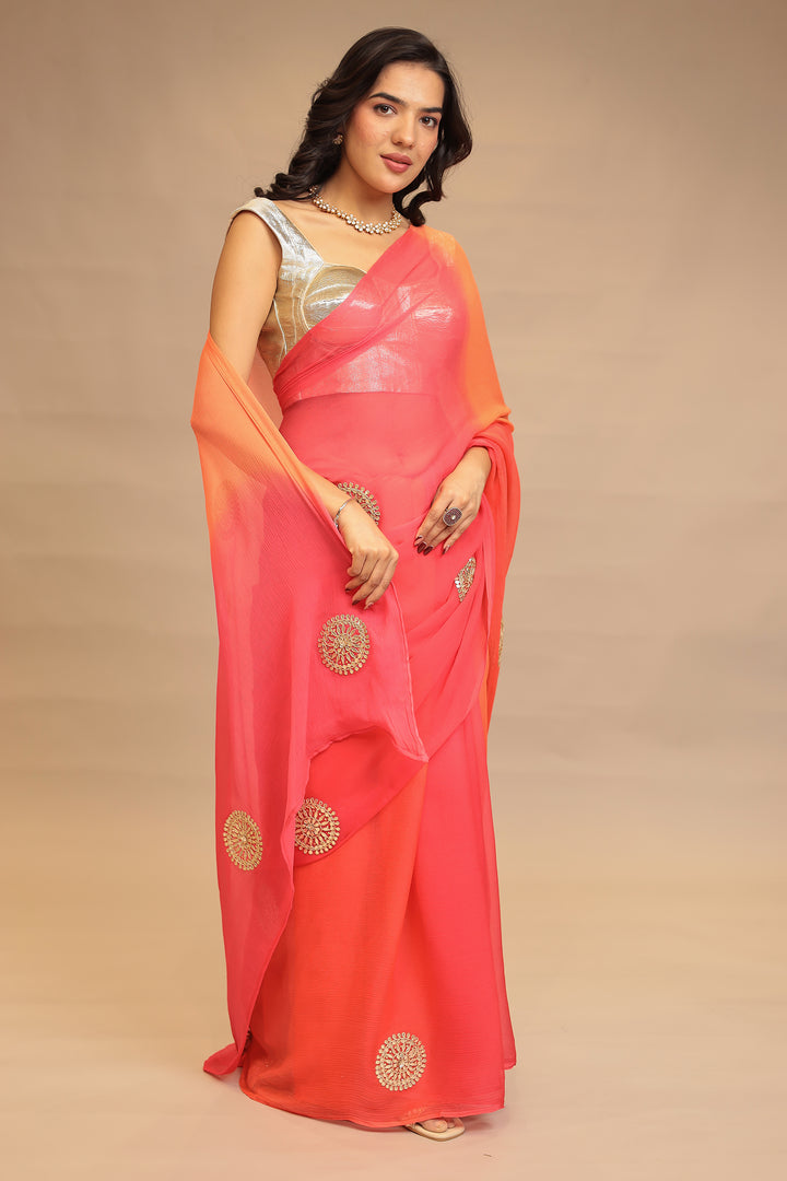 Chiffon Saree with Dori, Gota Patti, Sequins work