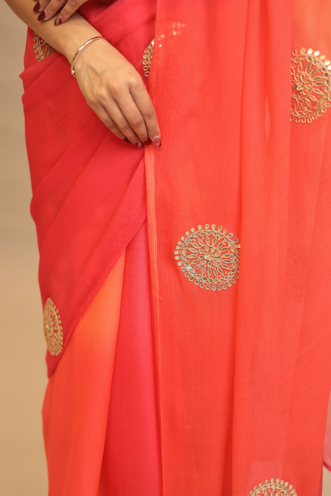 Chiffon Saree with Dori, Gota Patti, Sequins work