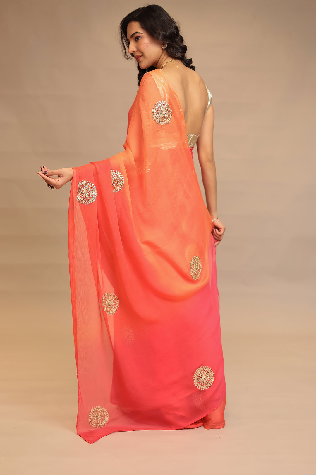 Chiffon Saree with Dori, Gota Patti, Sequins work