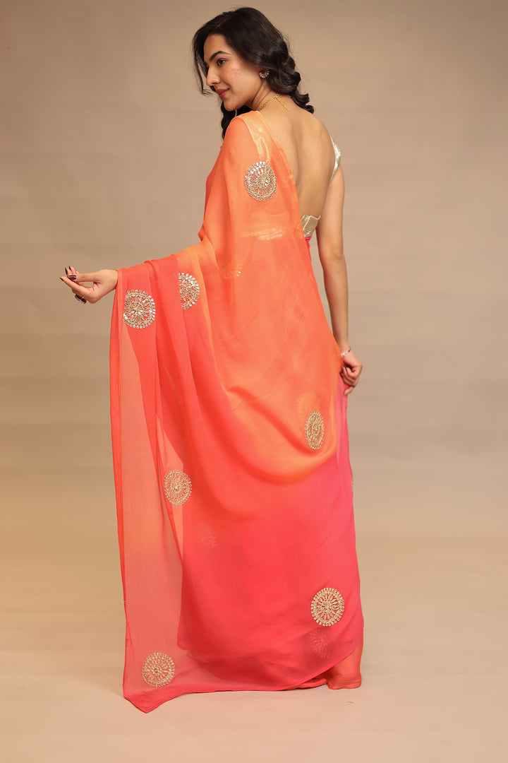 Chiffon Saree with Dori, Gota Patti, Sequins work