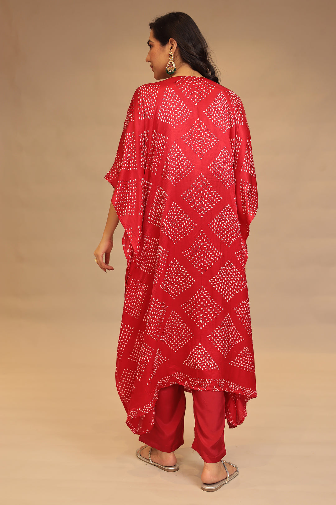 Bandhej Gajji silk Kaftan with Pearl, Sequins, Thread, Zardozi and Zari work