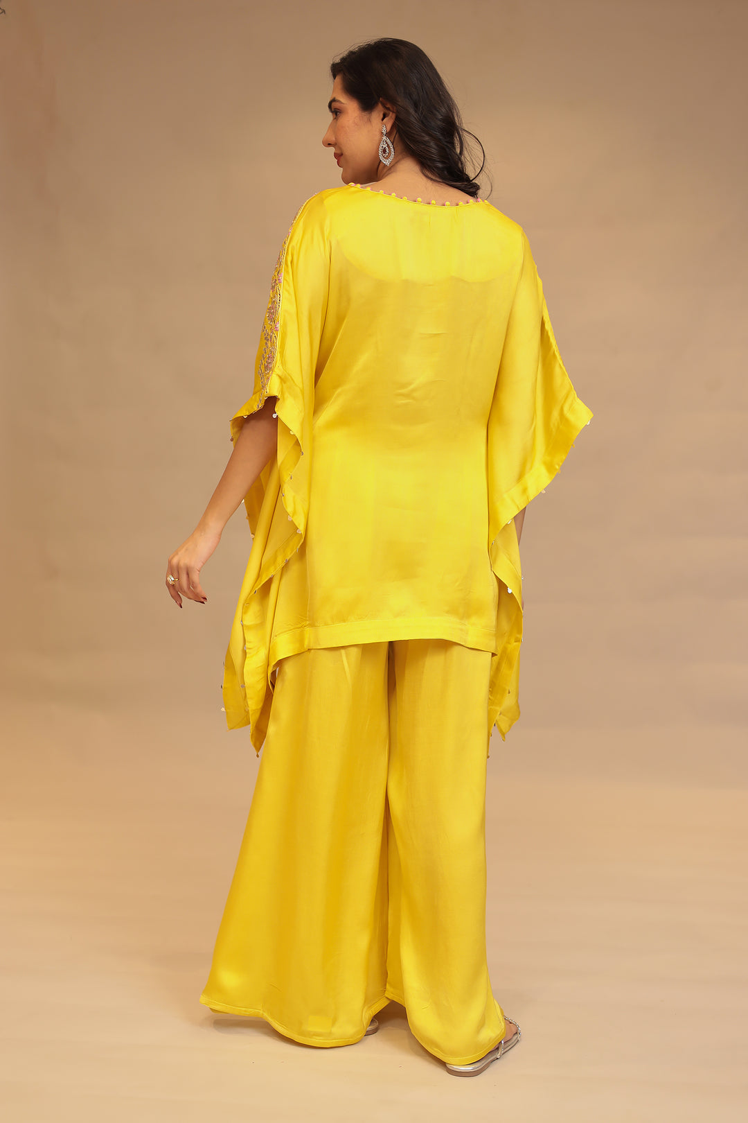 Satin silk Kaftan with Gota Patti, Mirror, Thread and Zardozi work