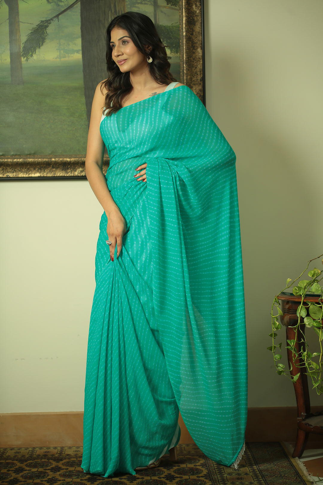 Leheriya chiffon Saree with tessels work.