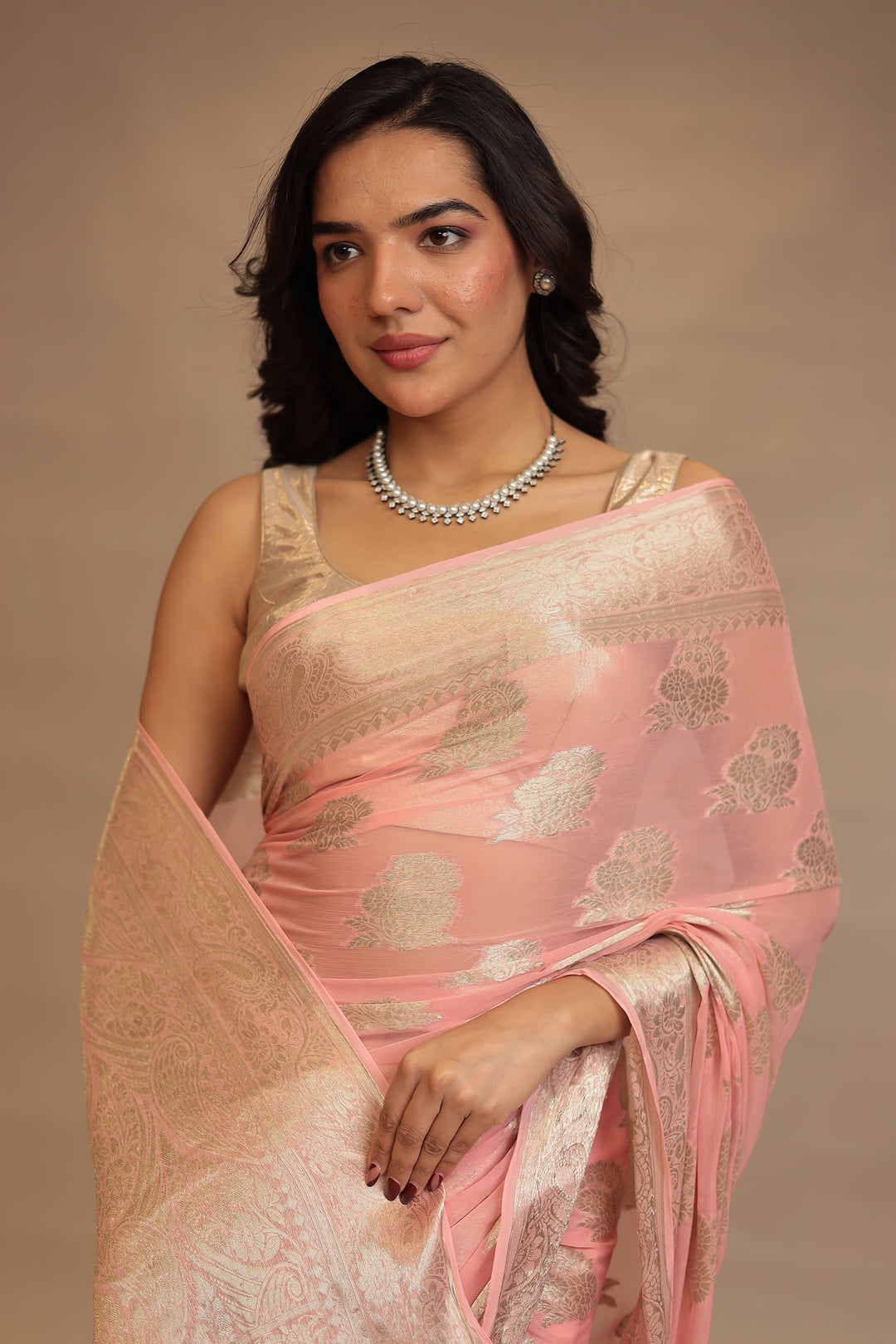 Georgette  Saree with Banarasi work