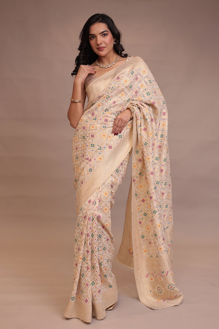 Powerloom Bandhej look Georgette Saree