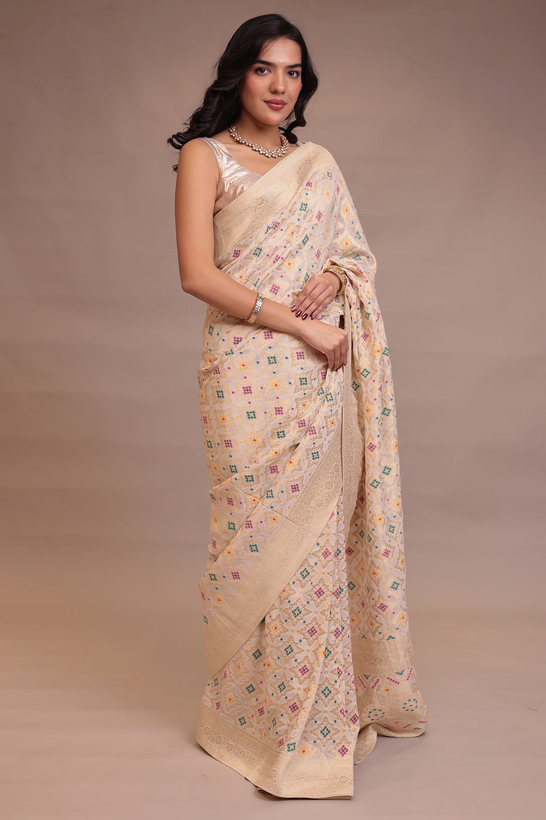 Powerloom Bandhej look Georgette Saree