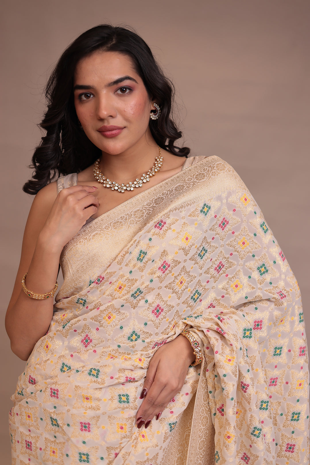 Powerloom Bandhej look Georgette Saree