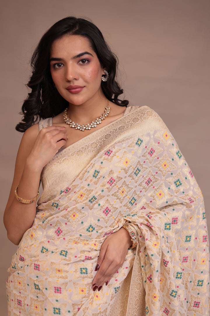 Powerloom Bandhej look Georgette Saree