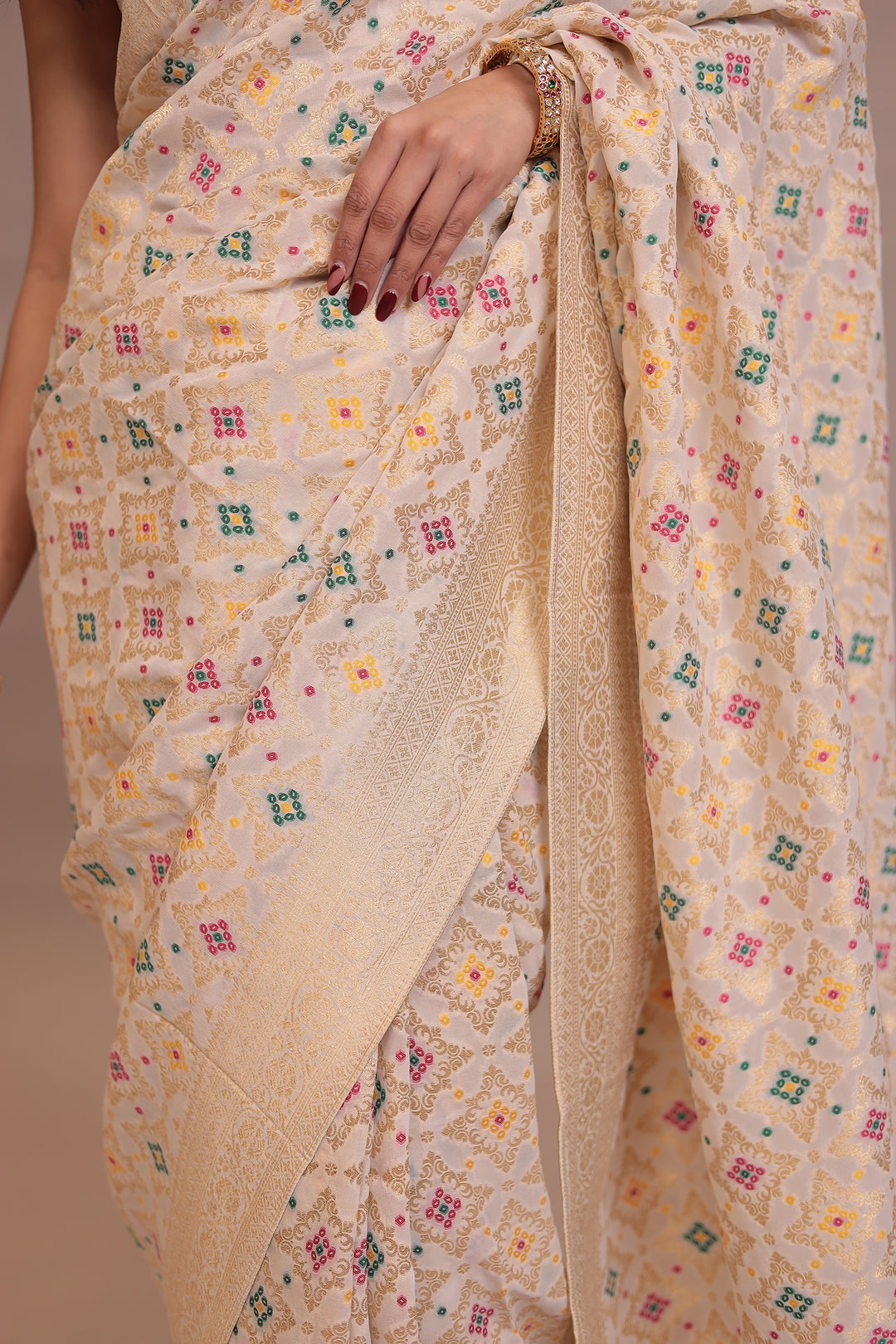 Powerloom Bandhej look Georgette Saree