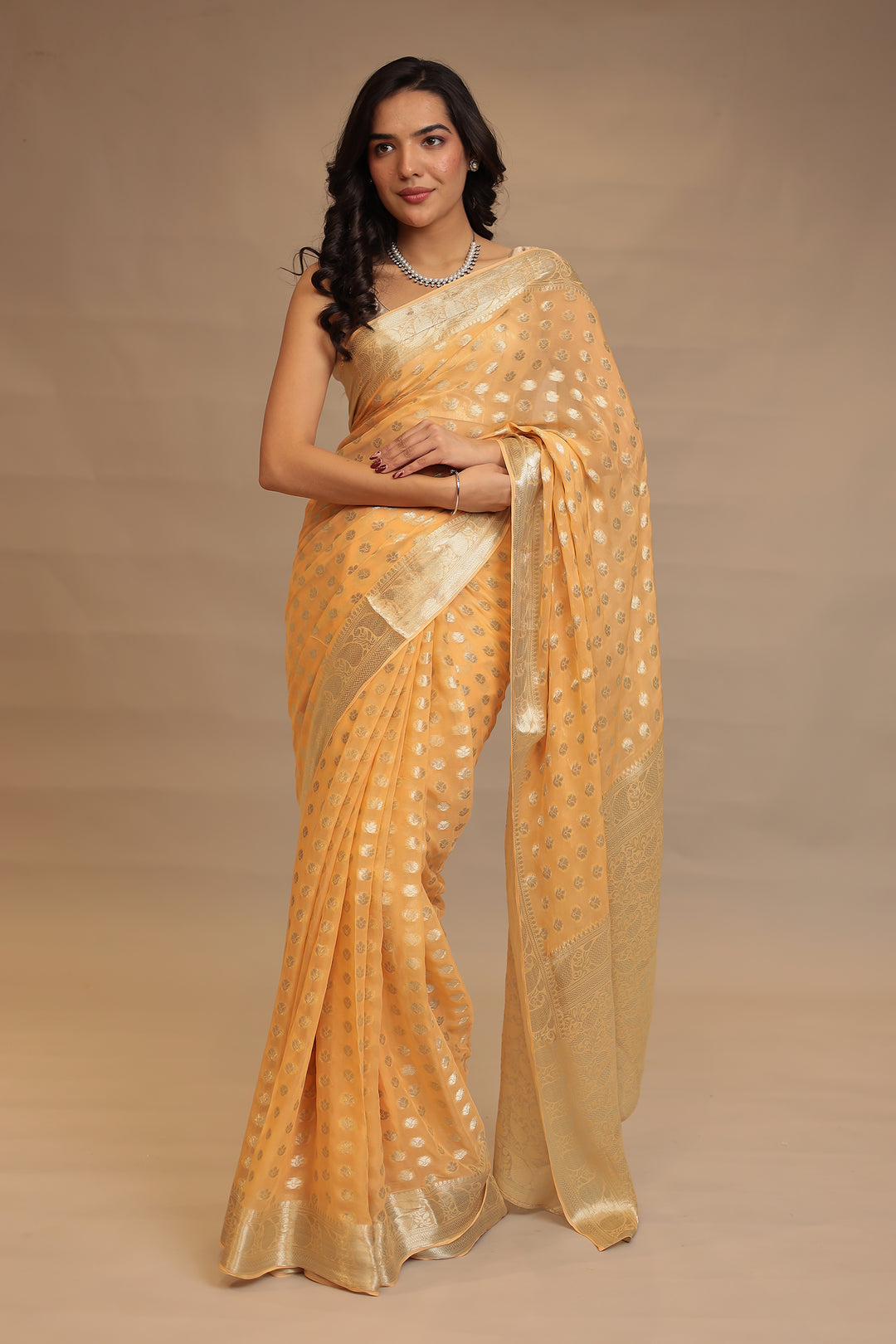 Yellow Saree With Banarasi Work 