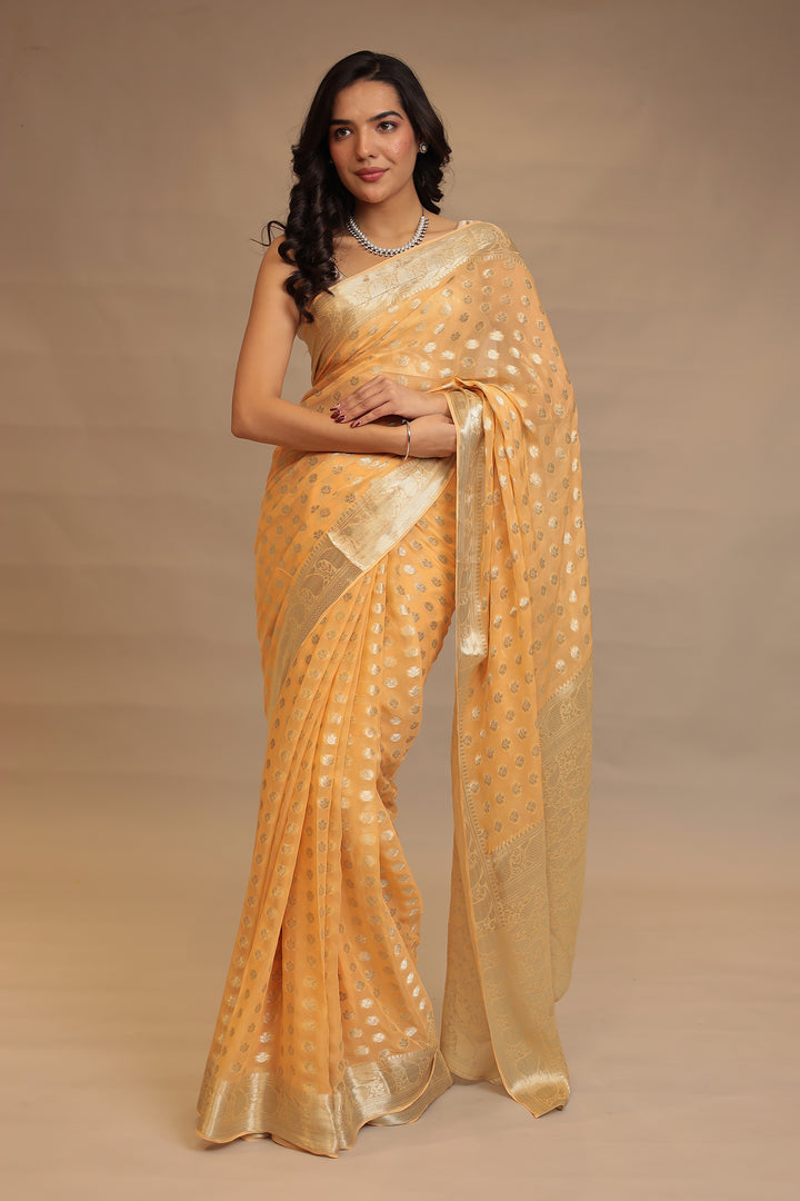 Yellow Saree With Banarasi Work 