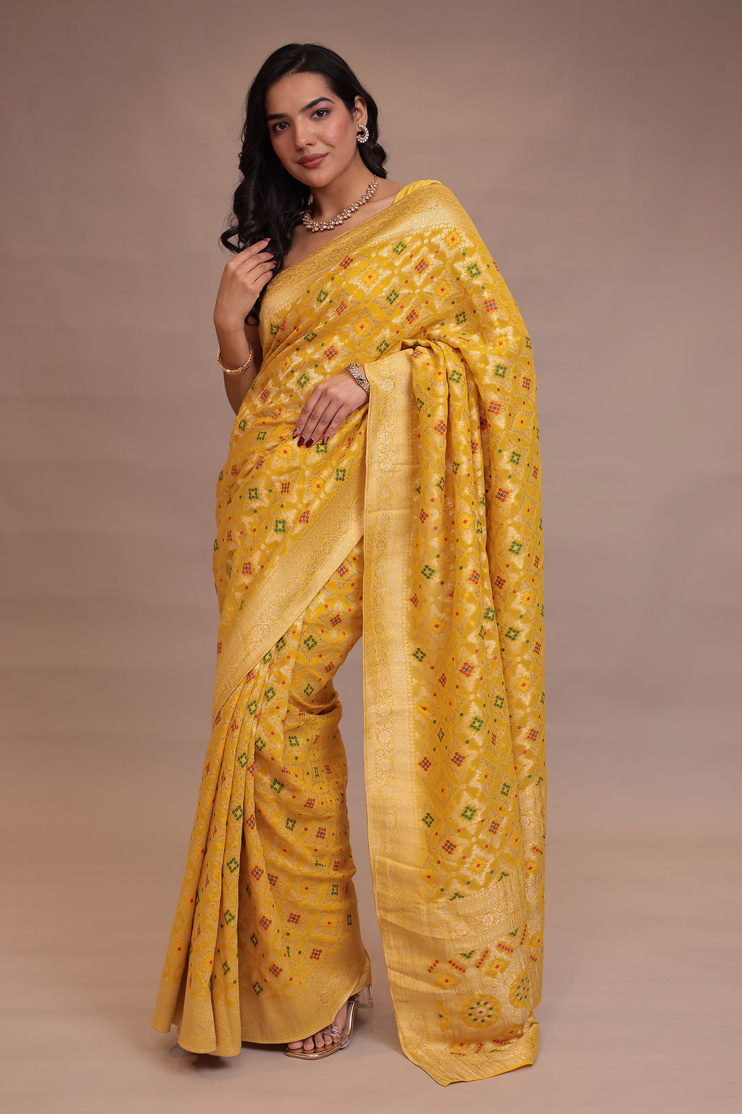 Powerloom Bandhej look Georgette Saree