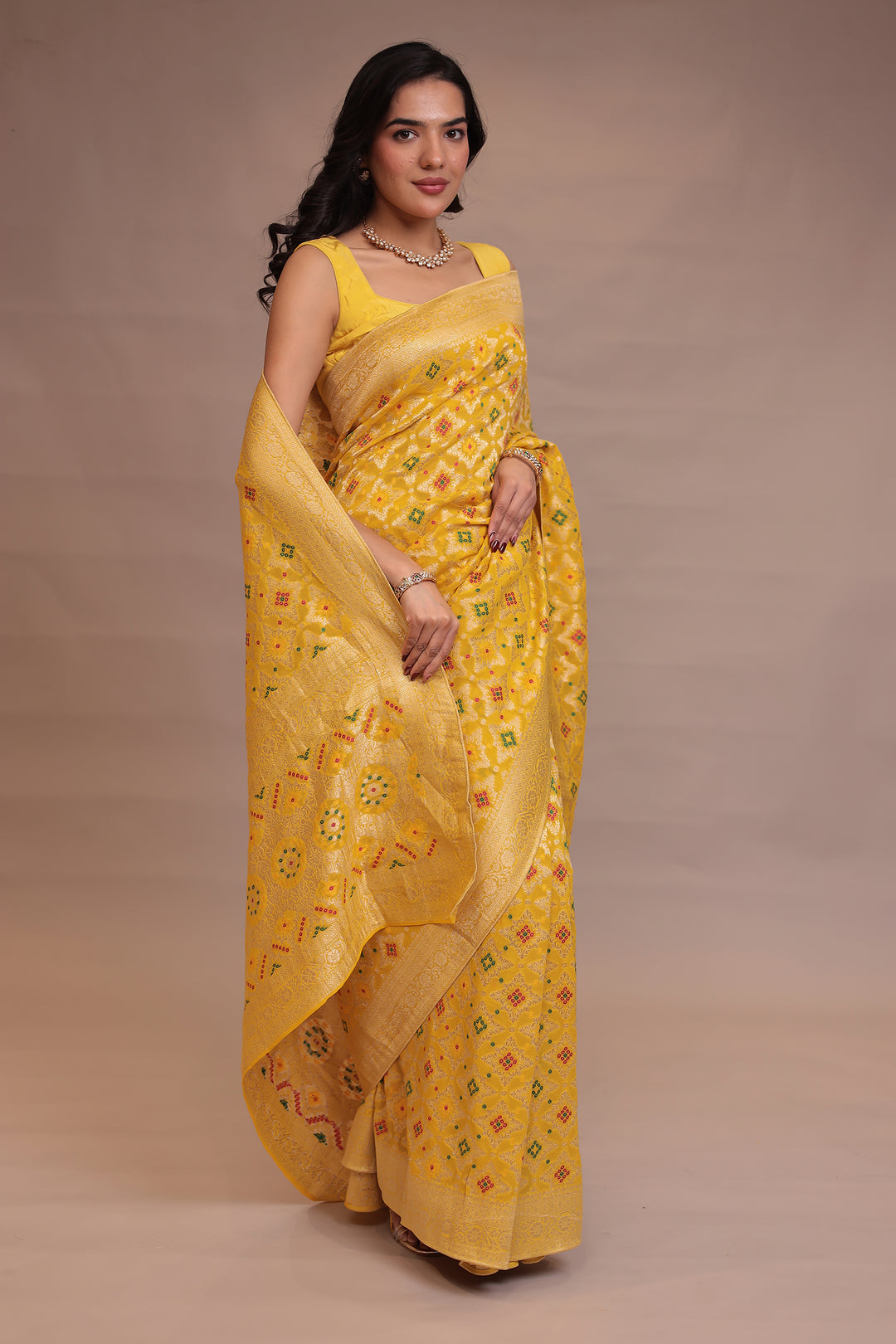 Powerloom Bandhej look Georgette Saree