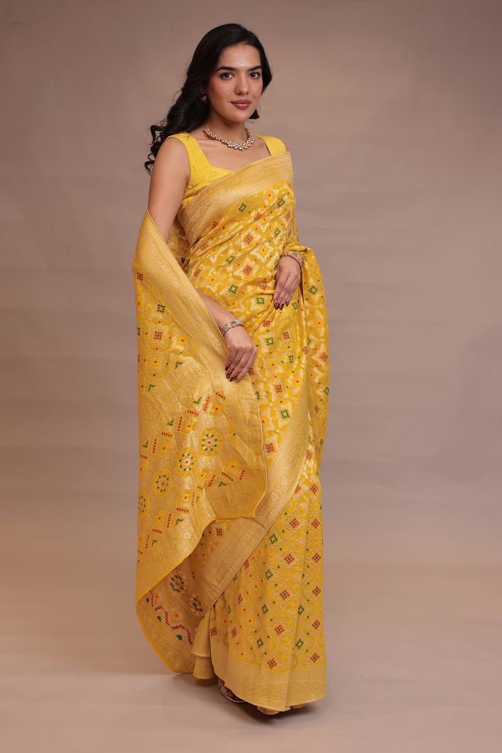 Powerloom Bandhej look Georgette Saree