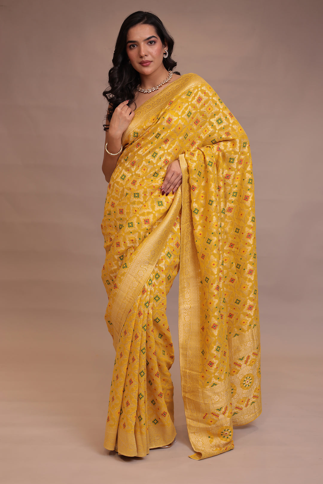 Powerloom Bandhej look Georgette Saree