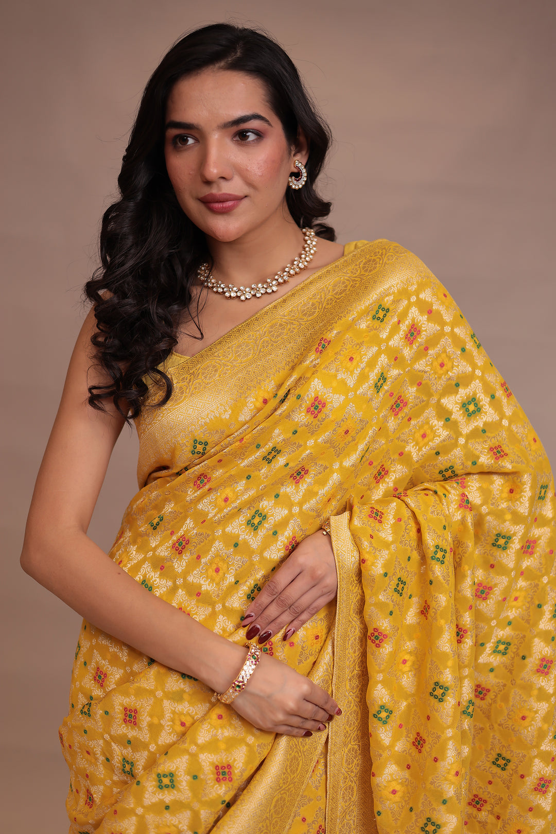 Powerloom Bandhej look Georgette Saree