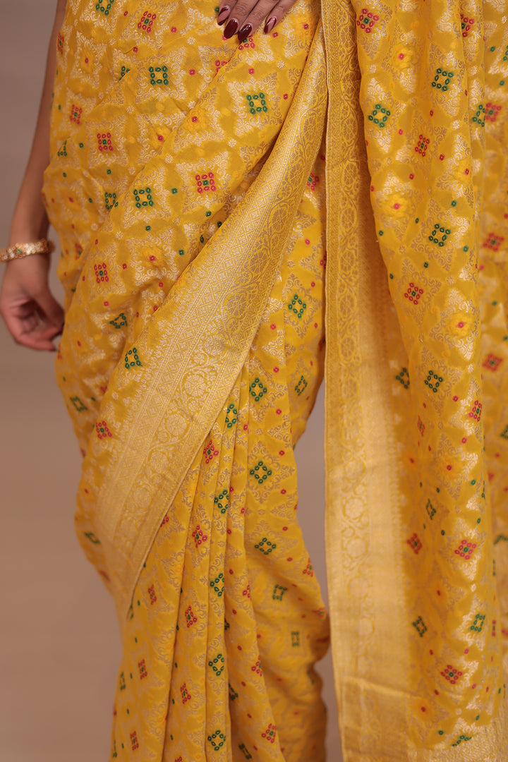 Powerloom Bandhej look Georgette Saree