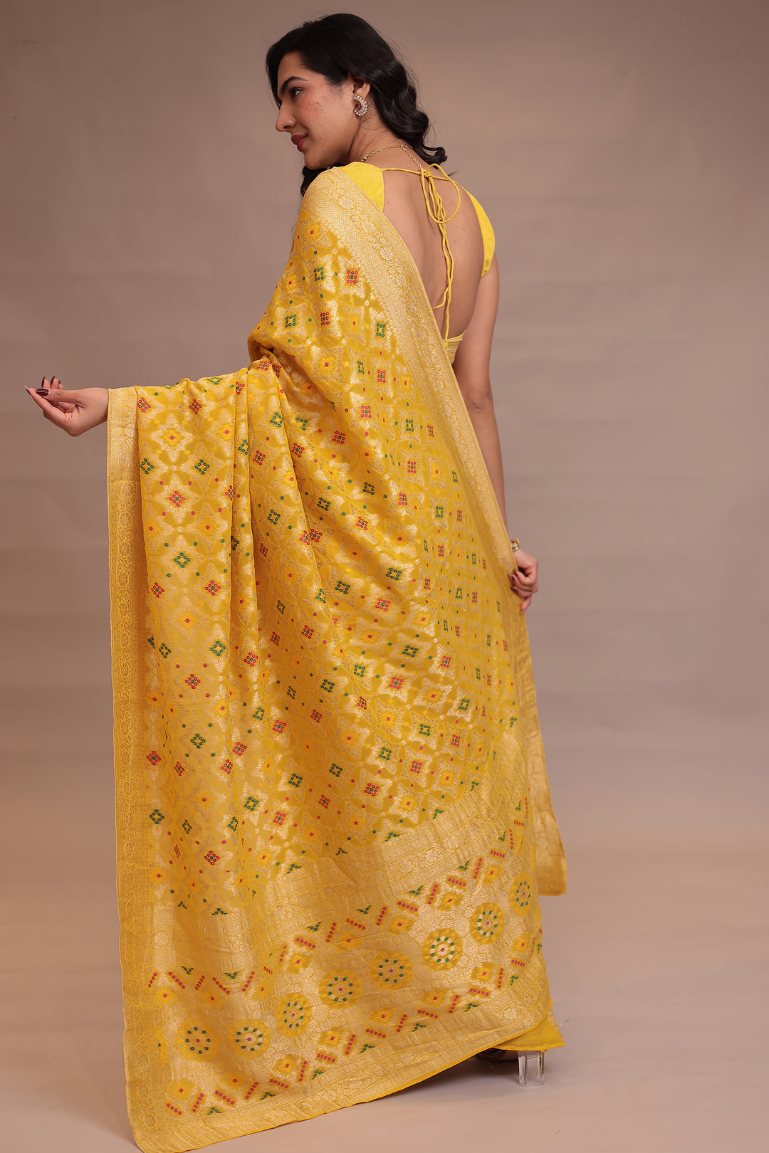 Powerloom Bandhej look Georgette Saree
