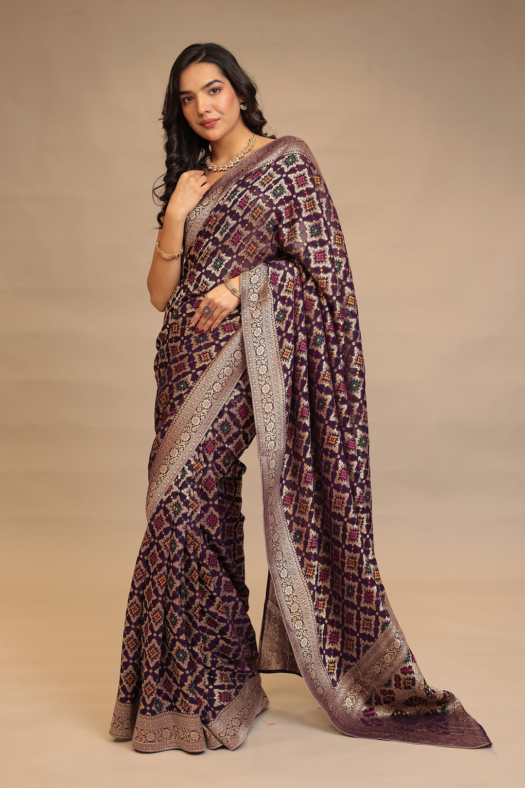 Powerloom Bandhej look Georgette Saree