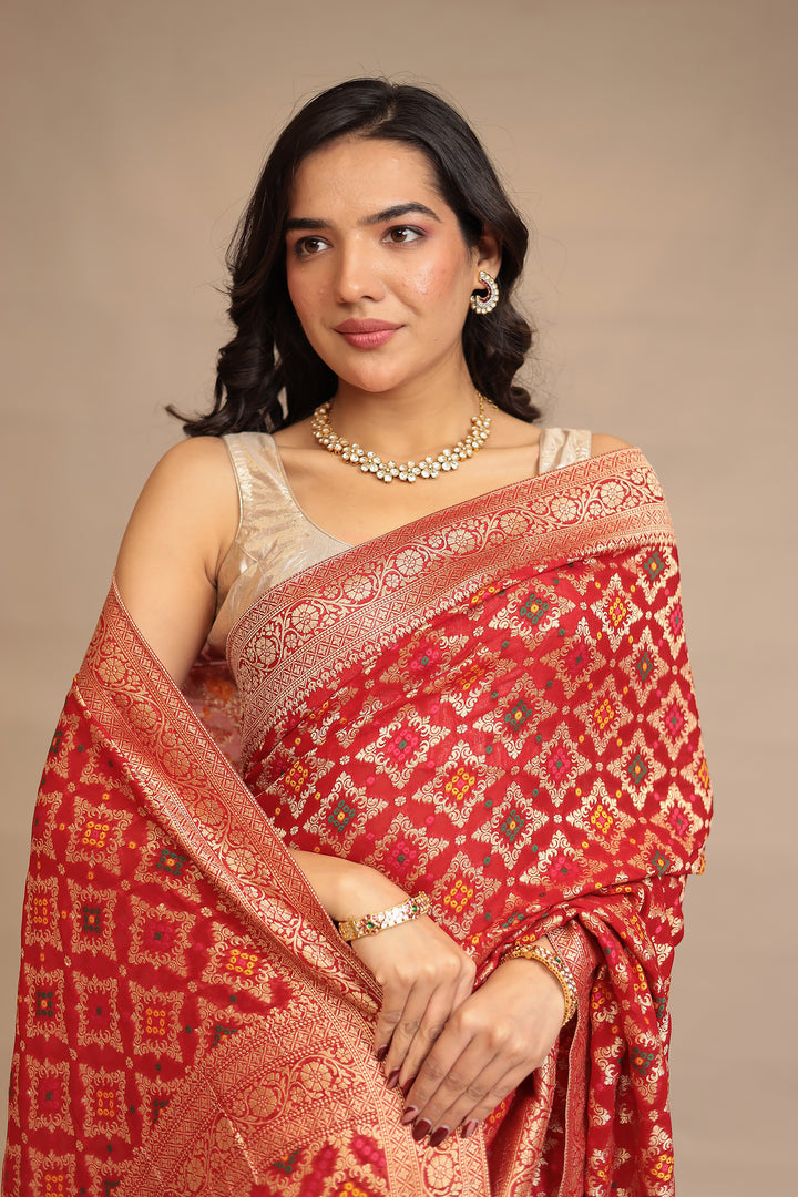 Powerloom Bandhej look Georgette  Saree
