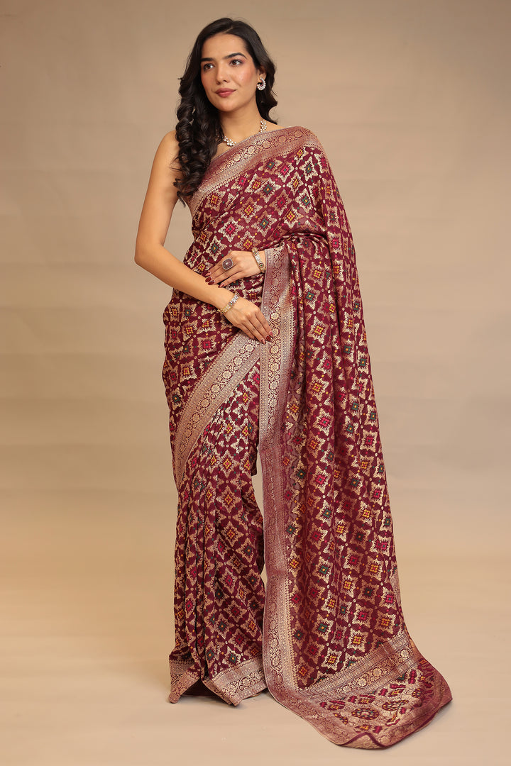 Brown Bandhej Georgette Saree 