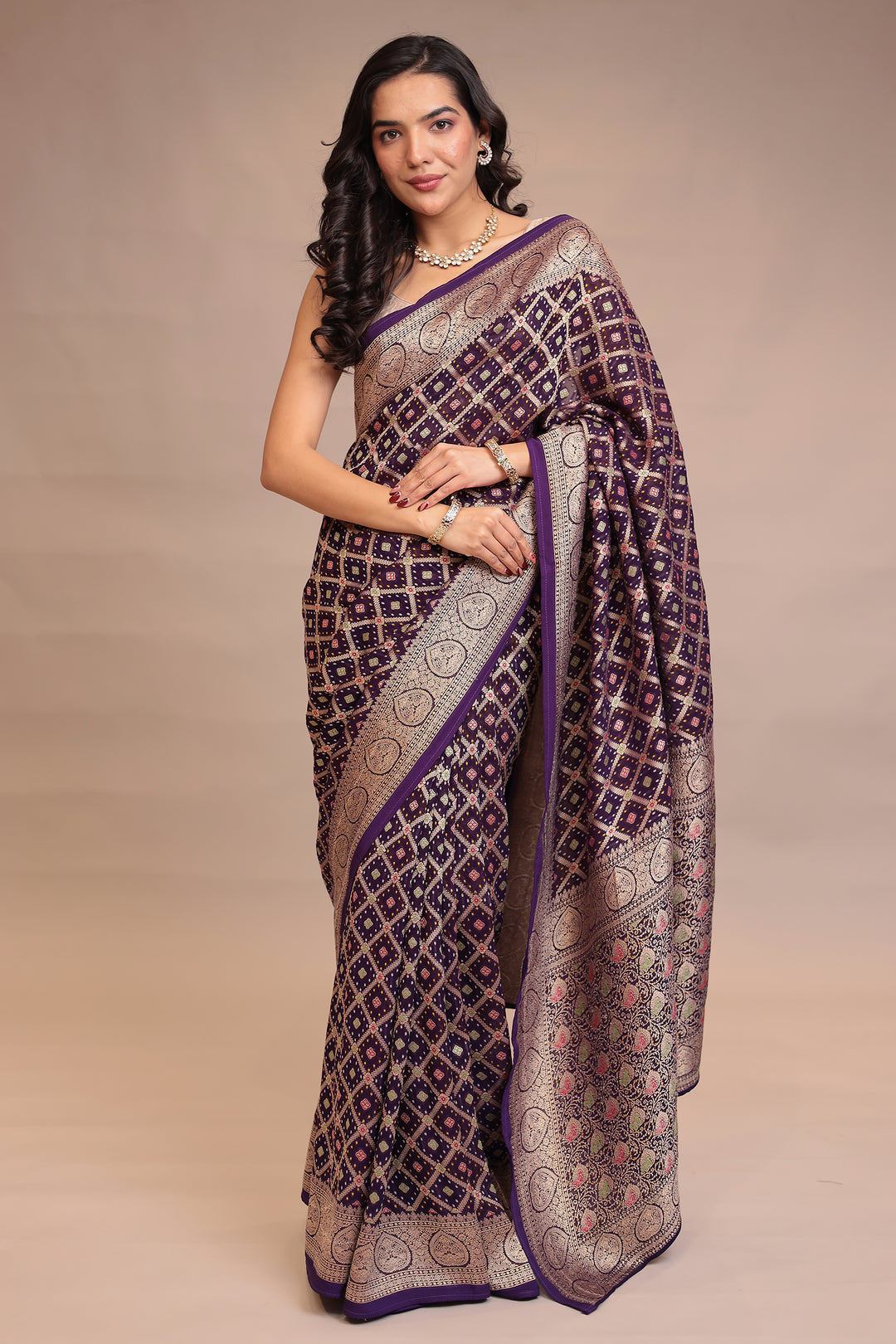 Brown Bandhej Saree 