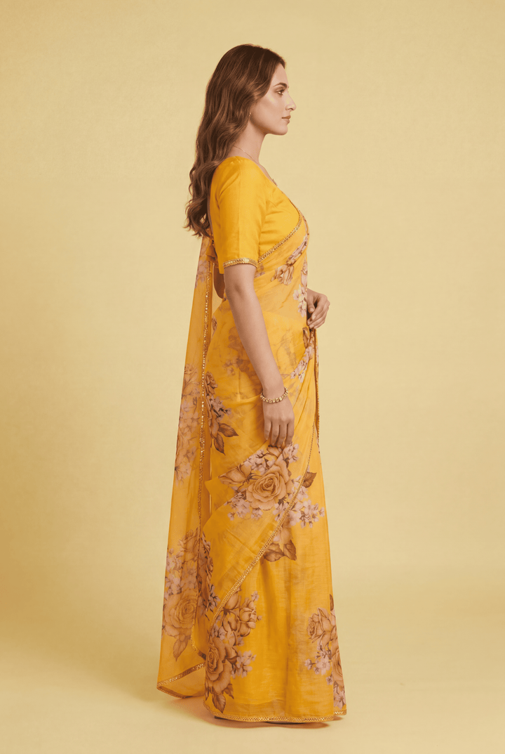 Printed Chiffon Saree with Zari work.