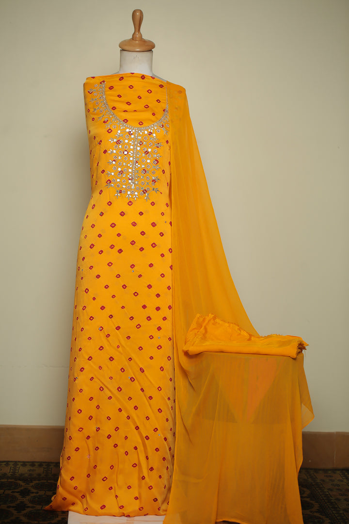 Banarasi Satin silk Unstitched Suit with Dori, Gota, Gota Patti, Pearl, Stone, Zari work.