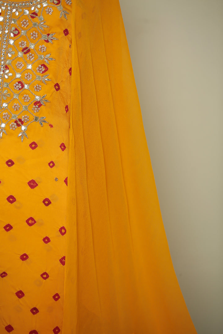Banarasi Satin silk Unstitched Suit with Dori, Gota, Gota Patti, Pearl, Stone, Zari work.
