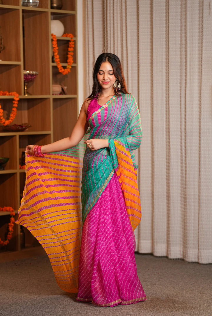 Leheriya Kota silk Saree with Zari work