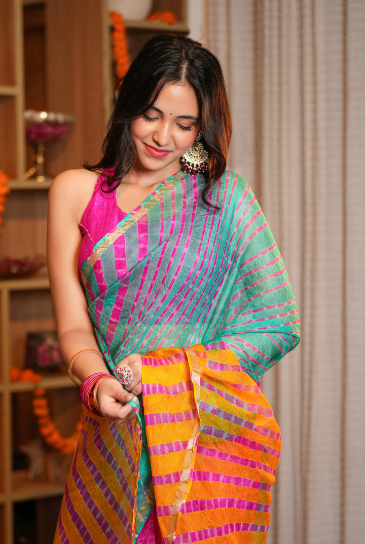 Leheriya Kota silk Saree with Zari work