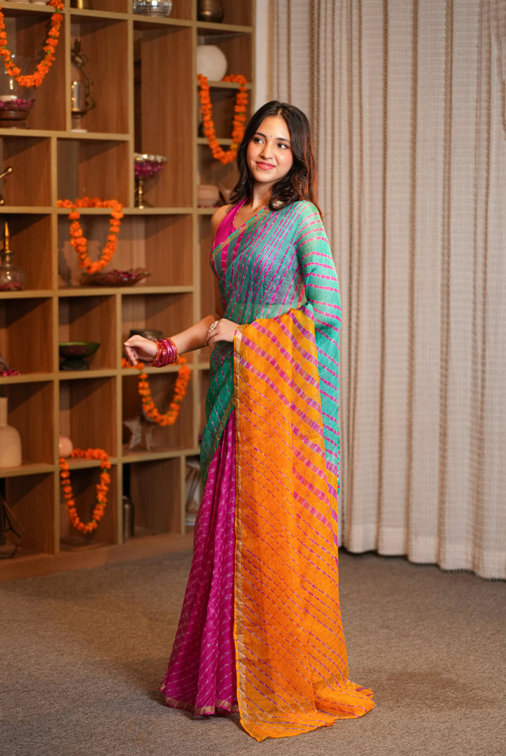 Leheriya Kota silk Saree with Zari work