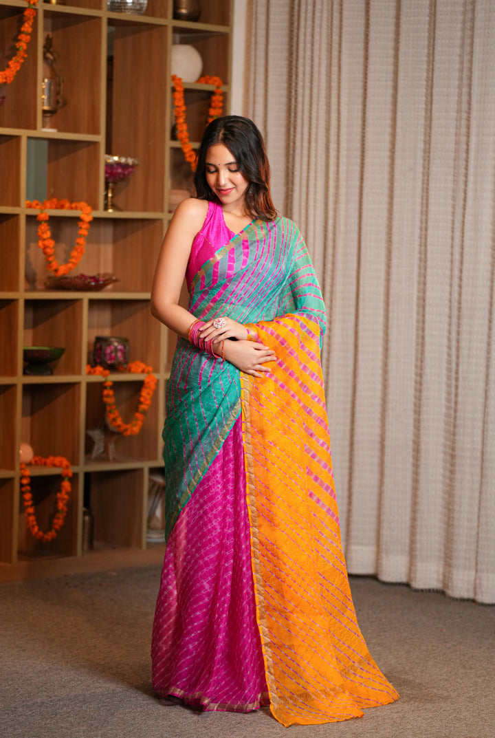 Leheriya Kota silk Saree with Zari work
