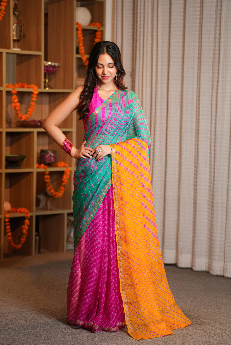 Leheriya Kota silk Saree with Zari work