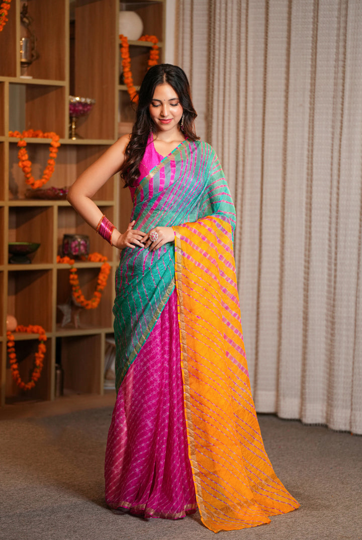 Leheriya Kota silk Saree with Zari work