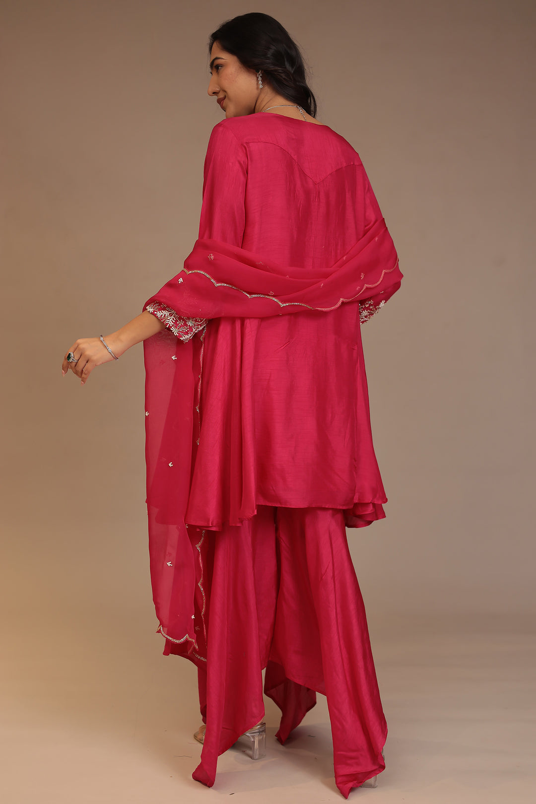 Tussar silk Suit with Cutdana, Pearl, Sequins work.