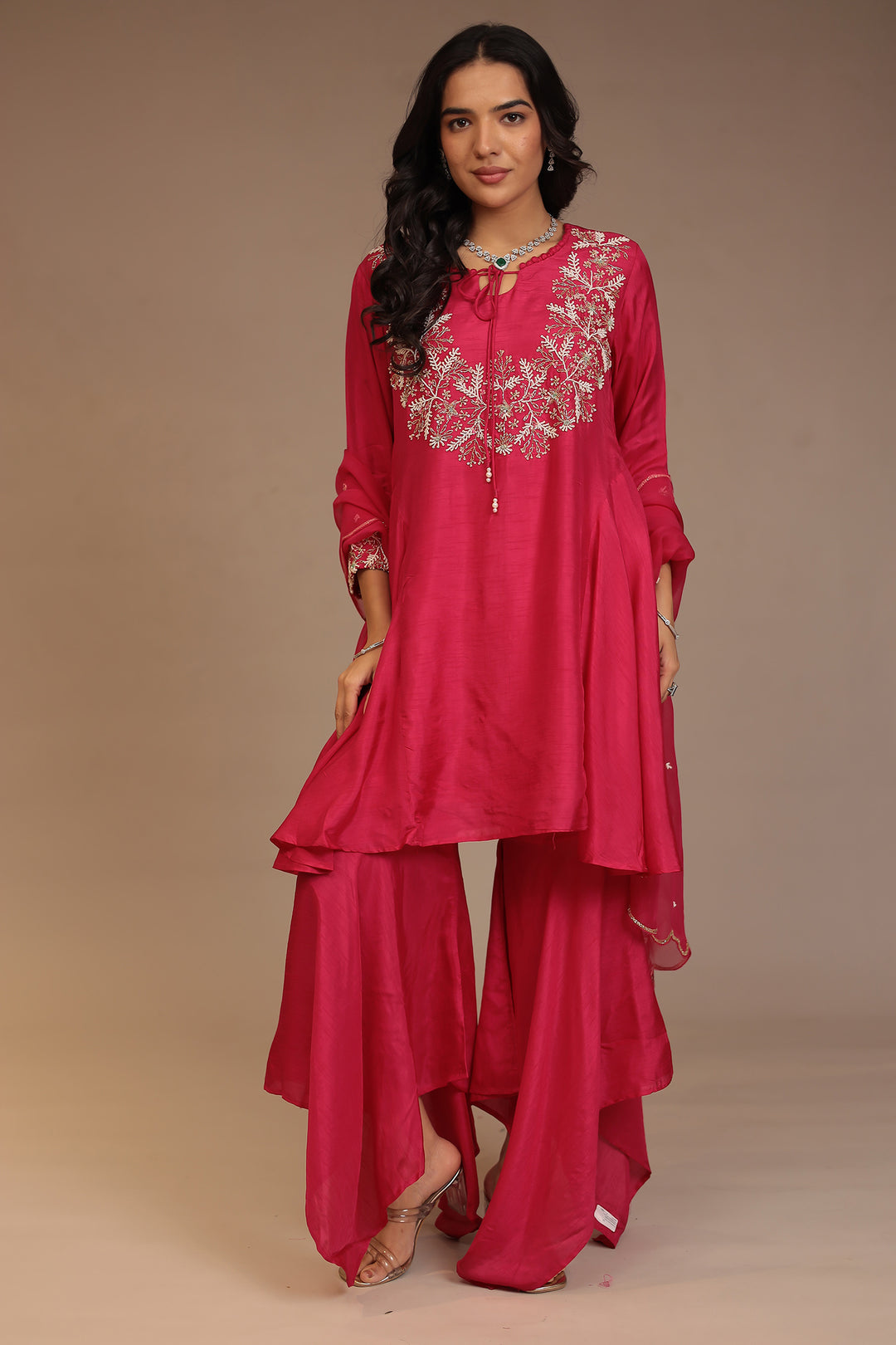 Tussar silk Suit with Cutdana, Pearl, Sequins work.