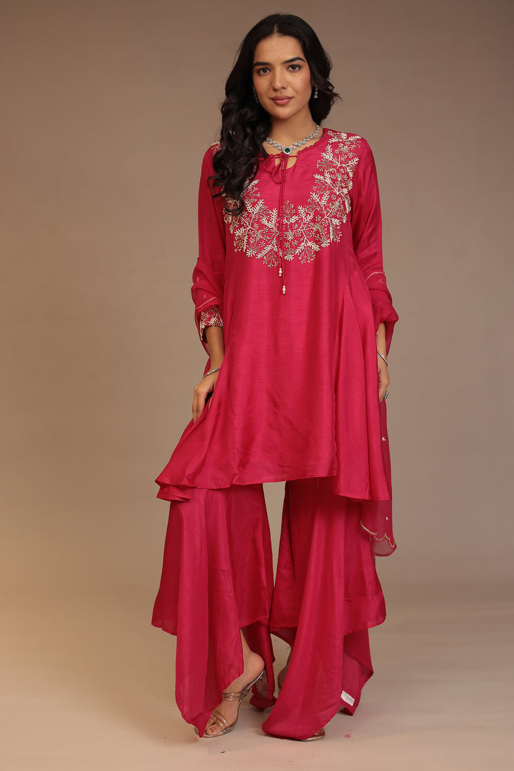 Tussar silk Suit with Cutdana, Pearl, Sequins work.