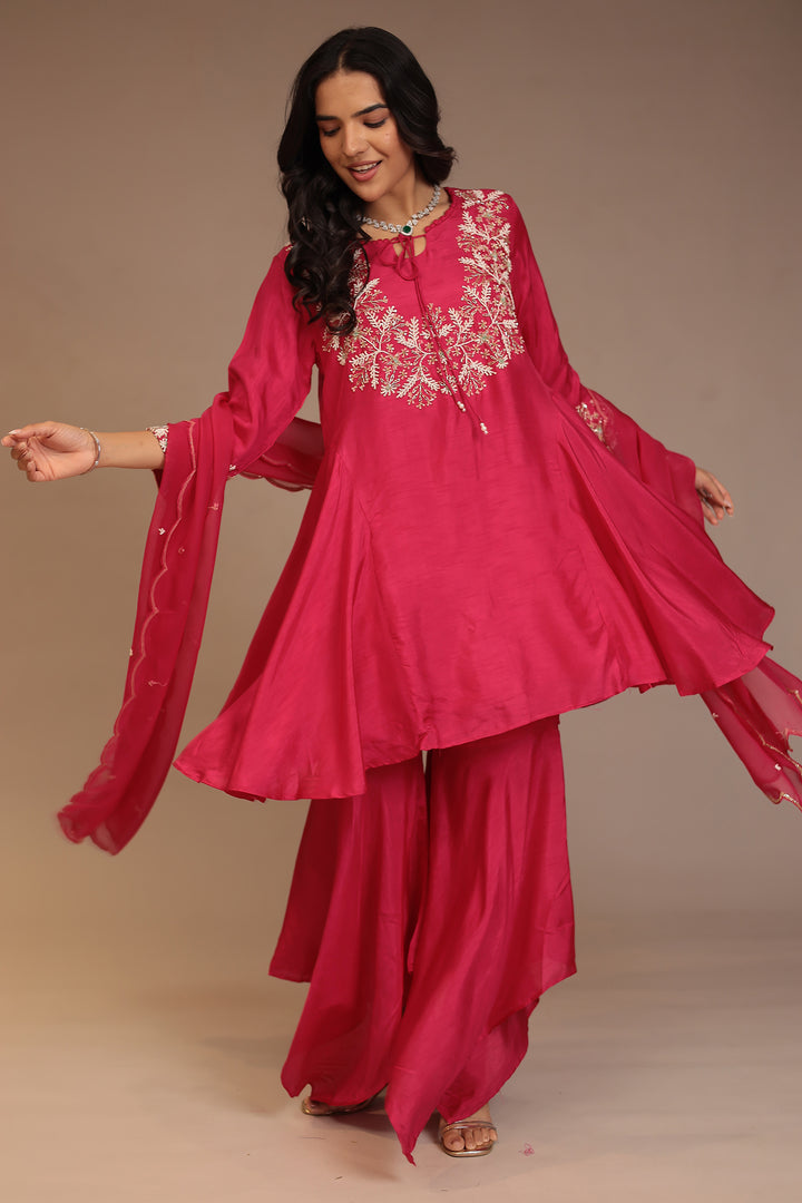 Tussar silk Suit with Cutdana, Pearl, Sequins work.