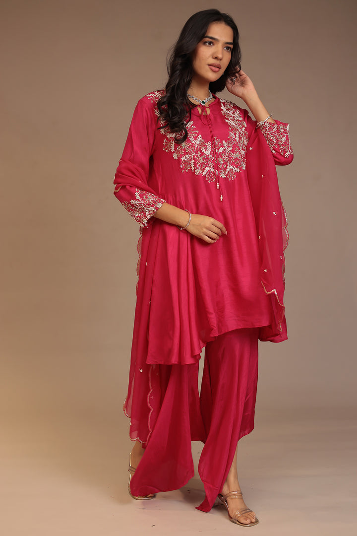 Tussar silk Suit with Cutdana, Pearl, Sequins work.