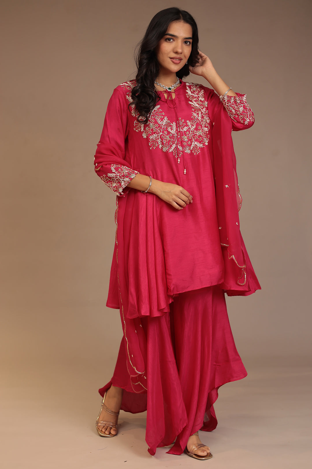 Tussar silk Suit with Cutdana, Pearl, Sequins work.