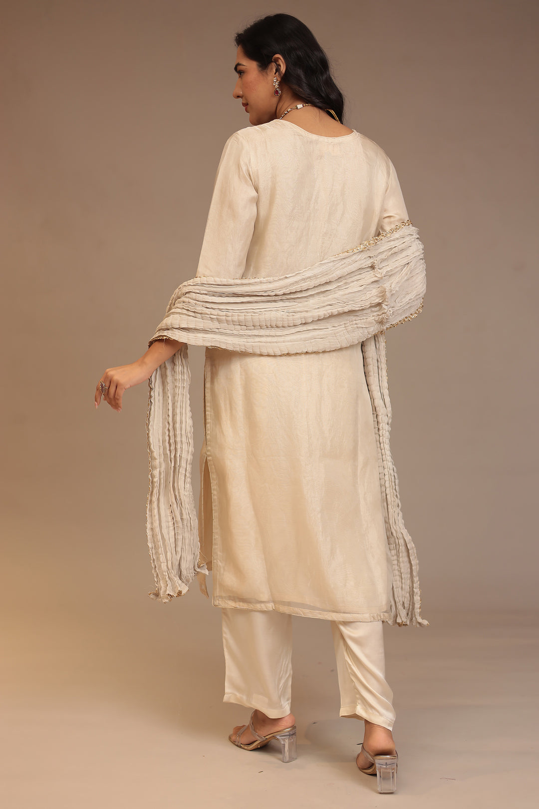 Tissue Suit with Aari, Cutdana, Gota Patti, Sequins work.