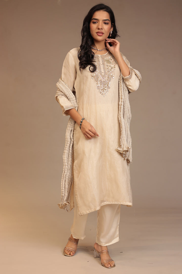 Tissue Suit with Aari, Cutdana, Gota Patti, Sequins work.