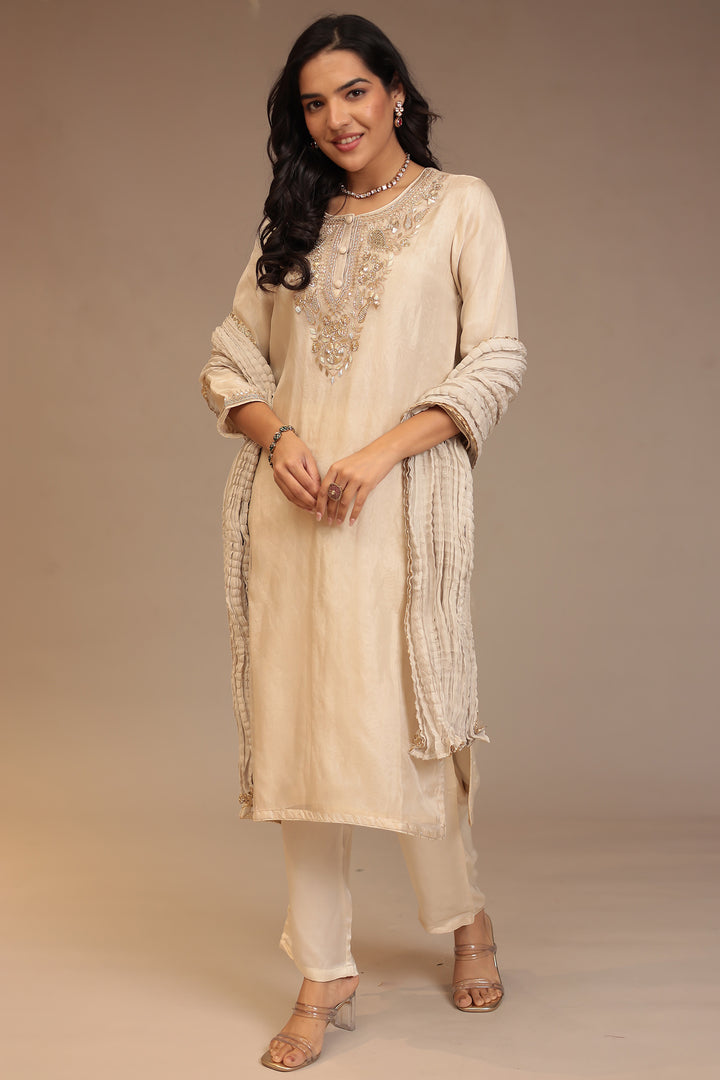 Tissue Suit with Aari, Cutdana, Gota Patti, Sequins work.