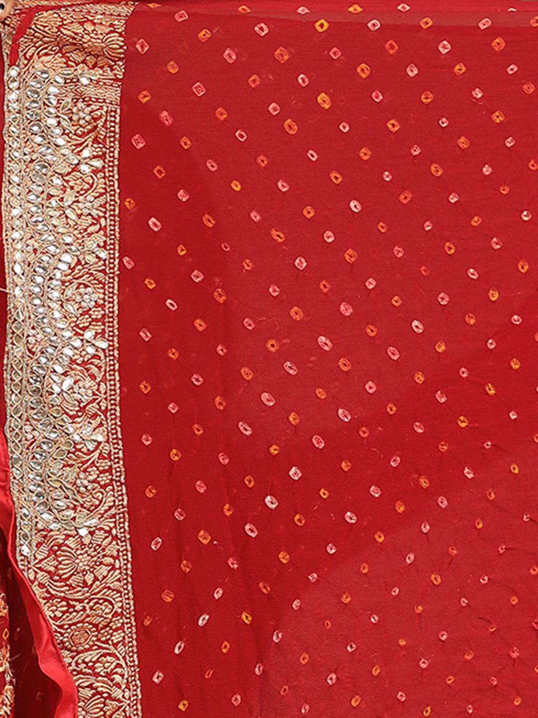 Bandhej Georgette Saree with Dori, Gota, Gota Patti, Pearl, Zardozi work.