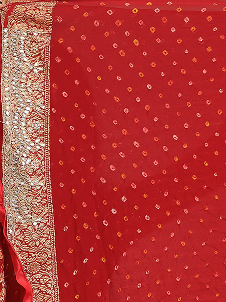 Bandhej Georgette Saree with Dori, Gota, Gota Patti, Pearl, Zardozi work.