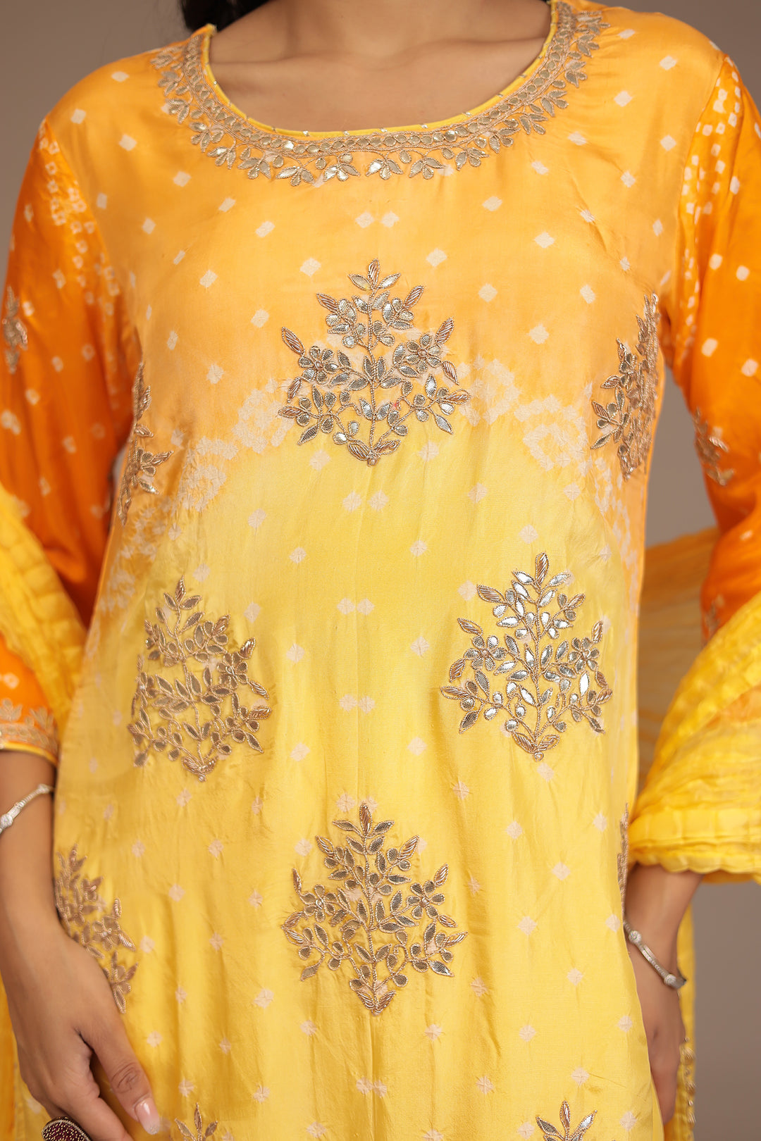 Silk Suit with Gota Patti work.