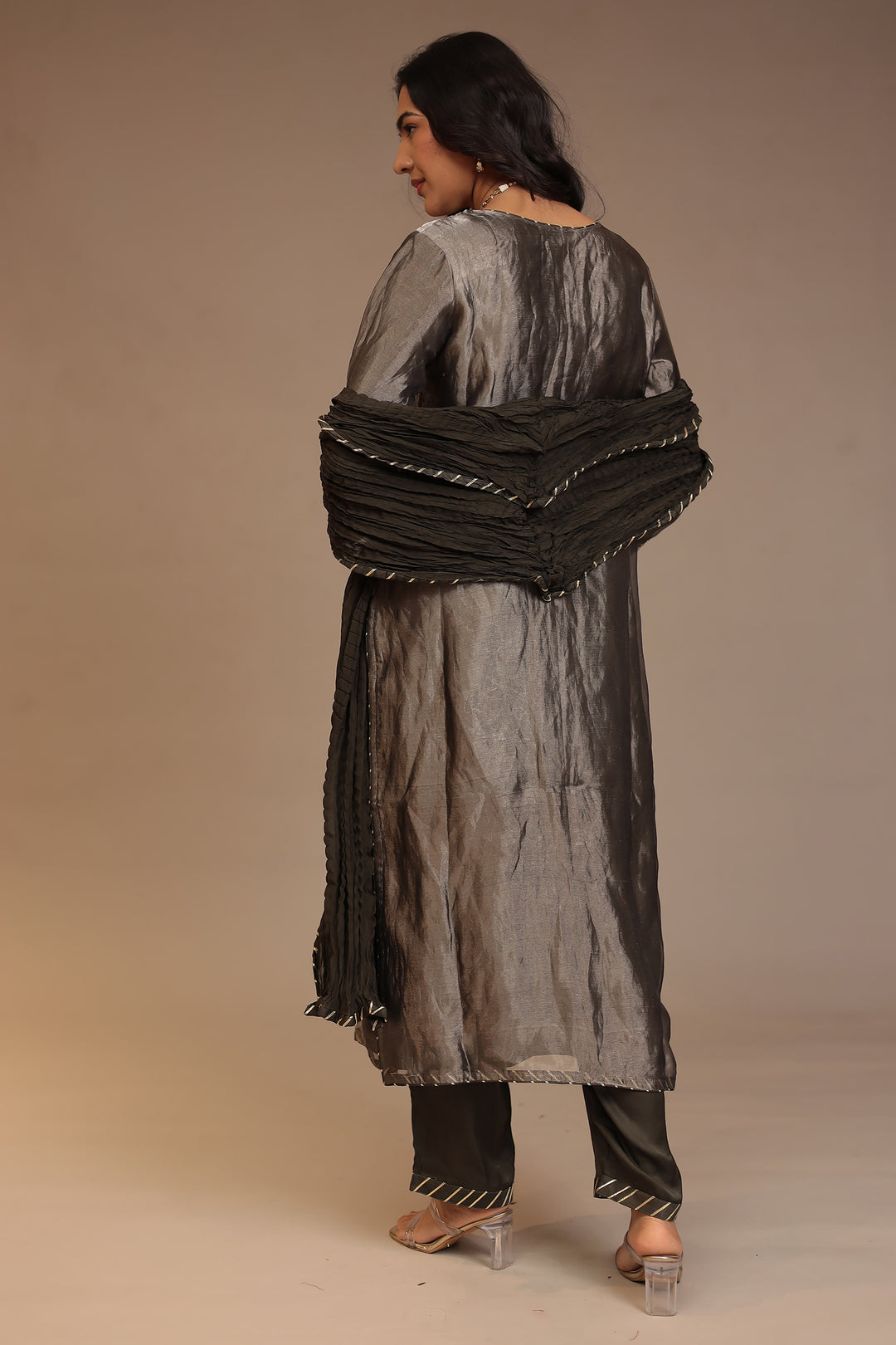 Tissue Suit with Gota, Sequins, Zardozi work.