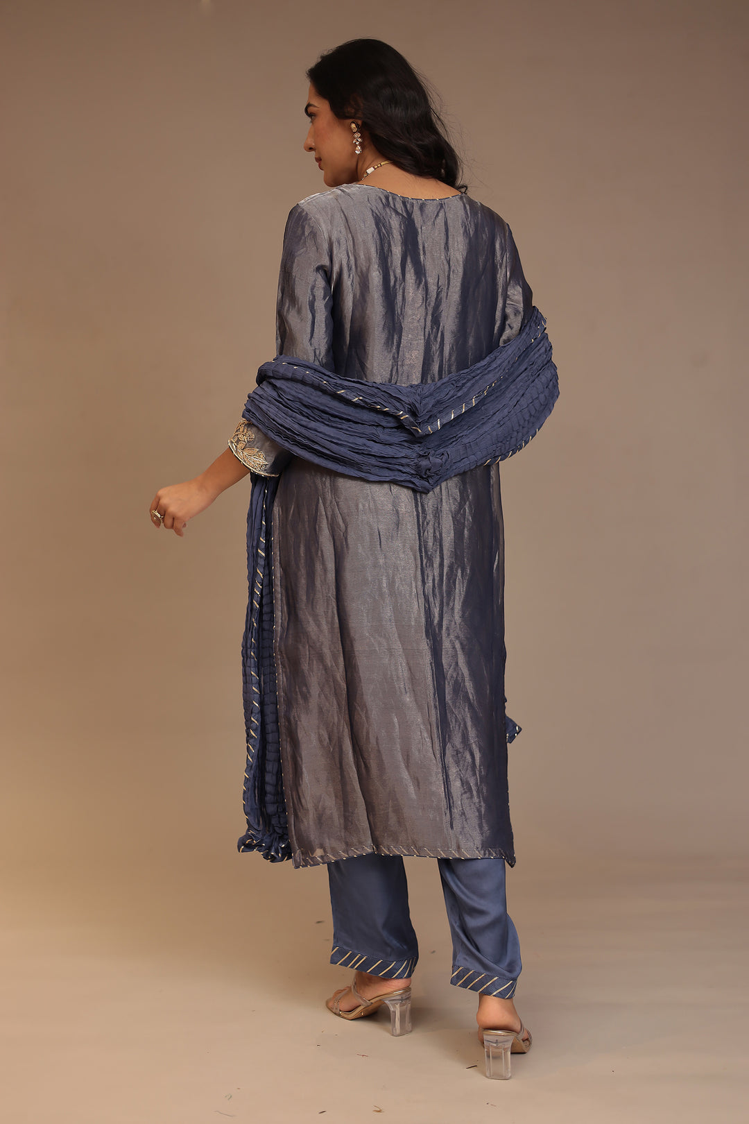 Tissue Suit with Gota, Sequins, Zardozi work.