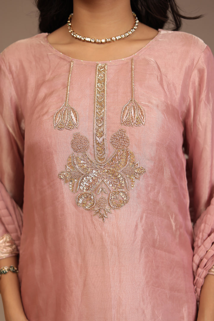 Tissue Suit with Gota, Sequins, Zardozi work.